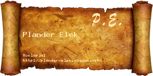 Plander Elek névjegykártya